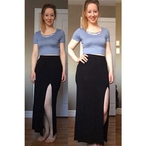Black Pull-On Midi Skirt with Split